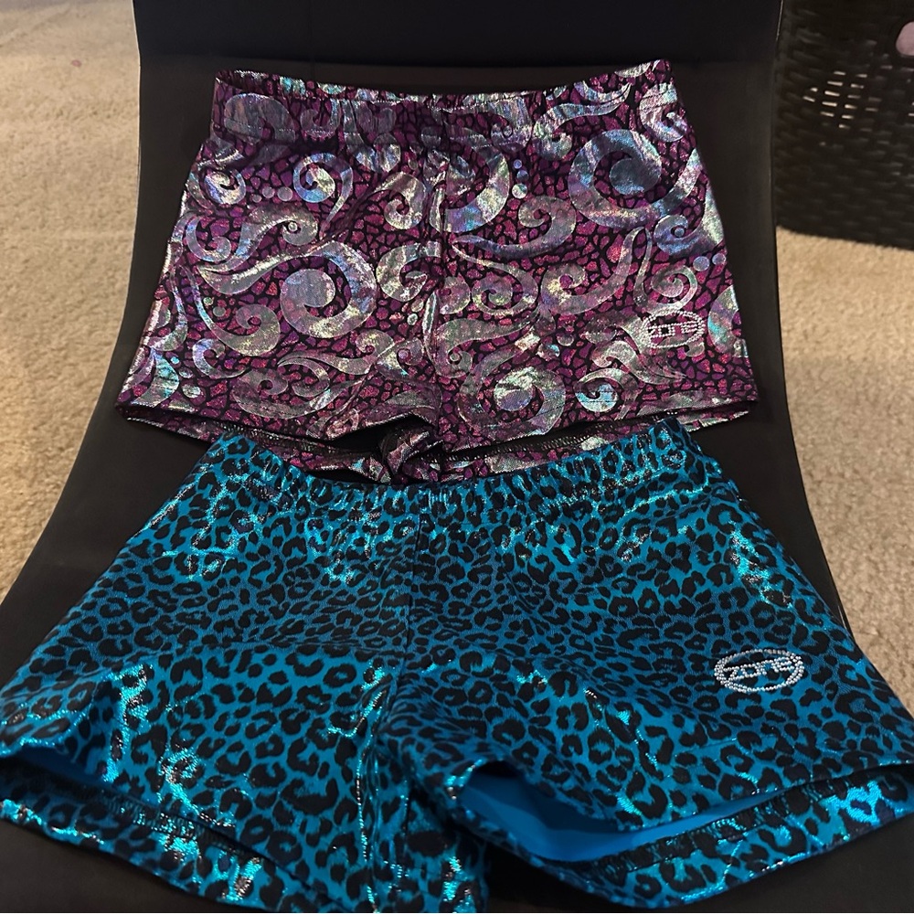 Ozone Women's Athletic Shorts in Shiny Purple and Blue Leopard